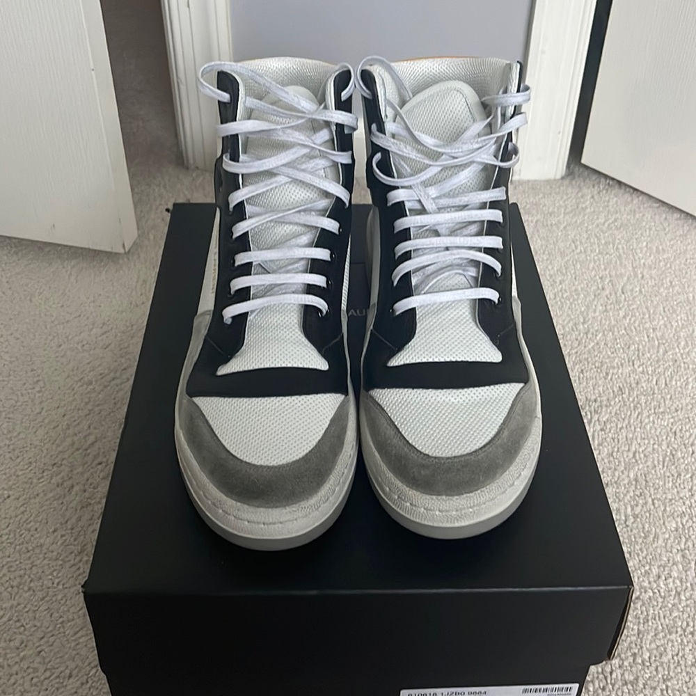 Saint Laurent Distressed white black grey yellow high top $700 Size 43 US10 UK9
